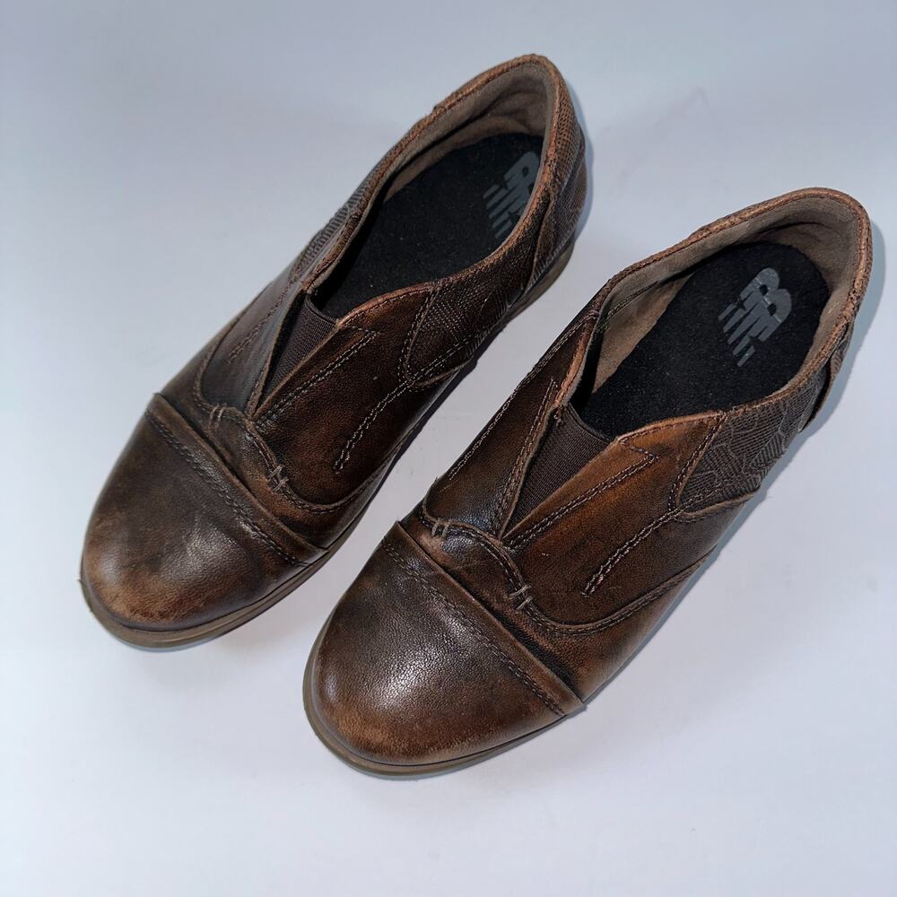 Earth Blythe Shoes Womens 7.5W Wide Brown Leather Comfort Cap Toe Oxford Slip On - Picture 2 of 12